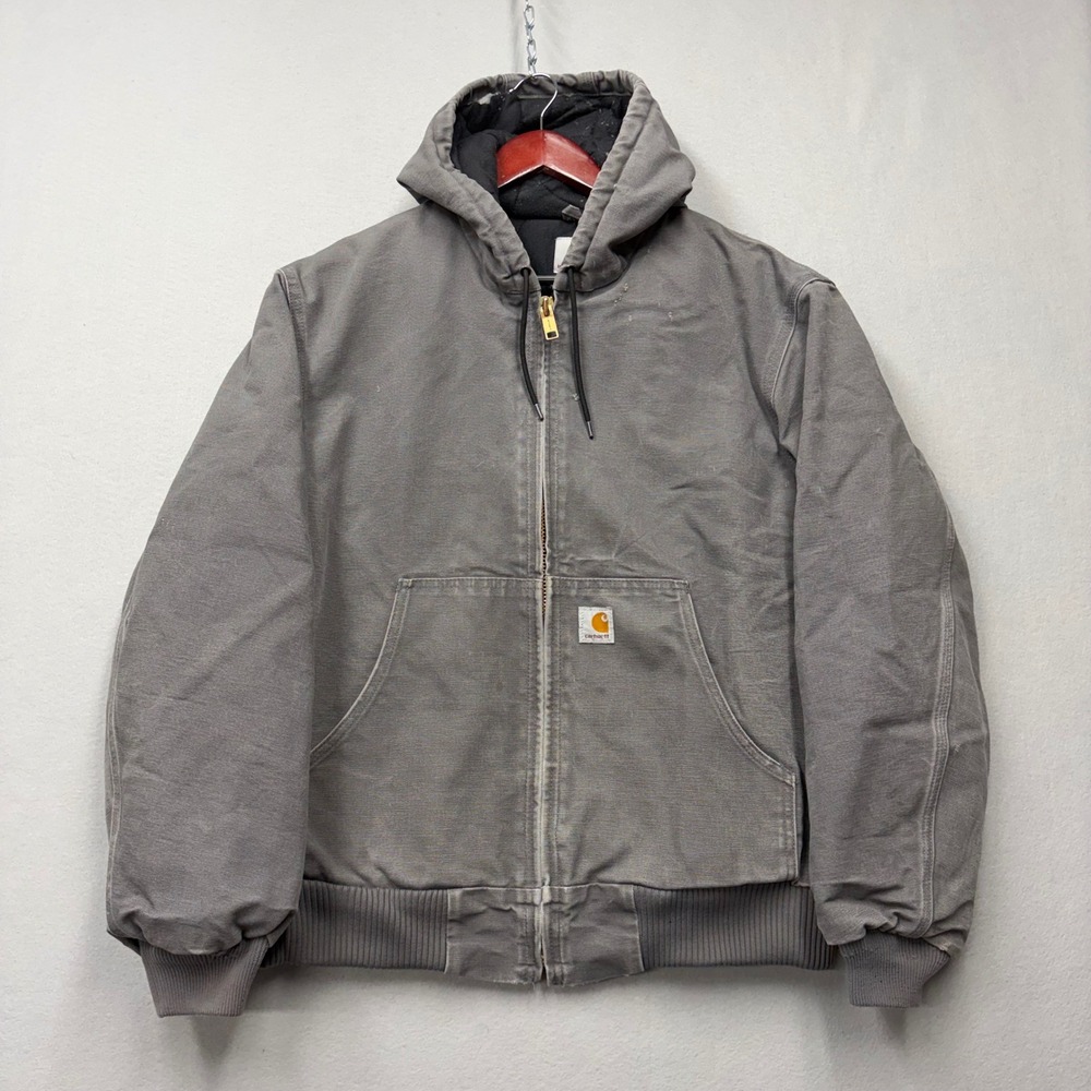 Carhartt Active Jacket Mens Large Gray J140 GVL Duck Canvas Hooded USA Made